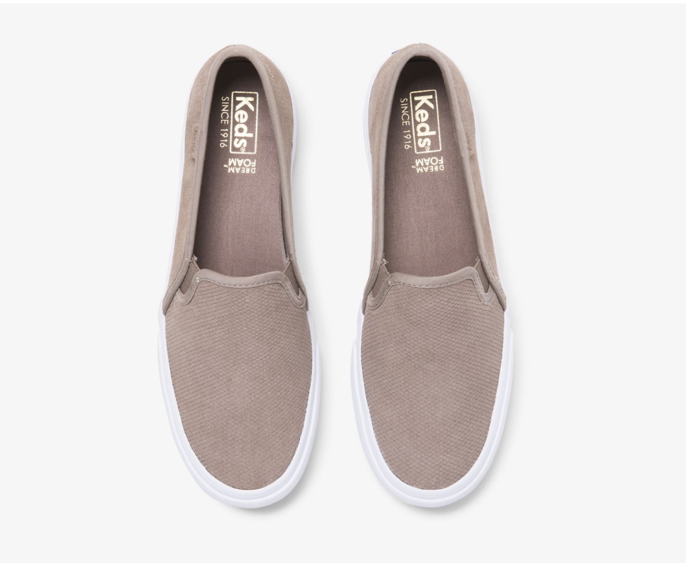 Keds Slip Ons Grey - Double Decker Suede - Womens CFRGHN-571